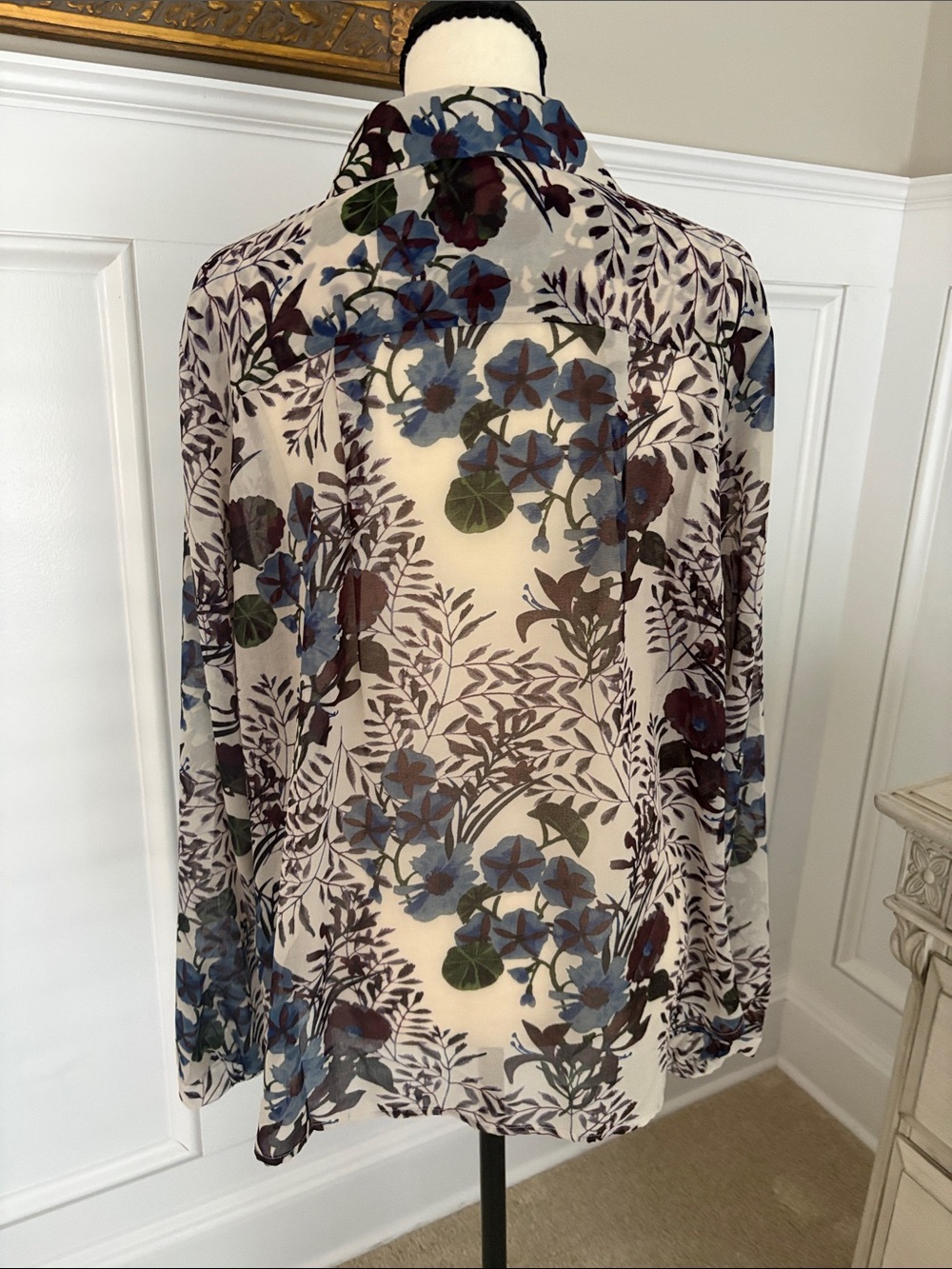 CAbi Floral Button-Front Blouse - Blue & Cream - Picture 4 of 4